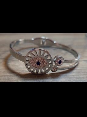 Silver-Tone Evil Eye Crystal Bangle Bracelet - White & Blue